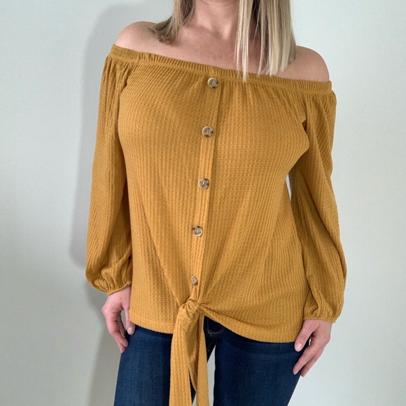 Youdivine Collection Tops - Off The Shoulder Top W Tie Button Detail